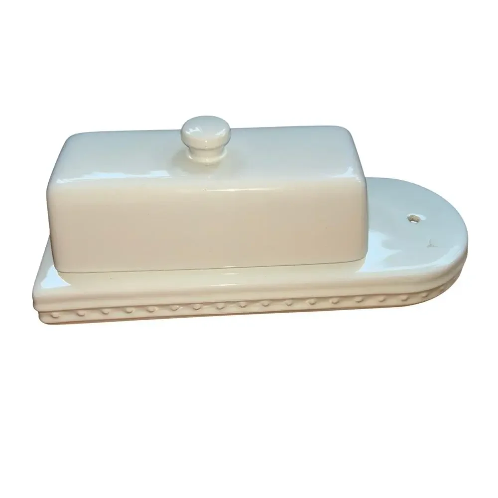 NWOB Nora Fleming Retired Covered Butter Dish Pearl Dot Stoneware
